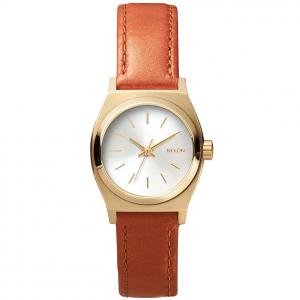 Small Time Teller Leather Light Gold/Saddle